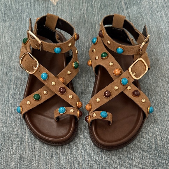Steve Madden Tan Sandals with Colorful Beads - Picture 1 of 2